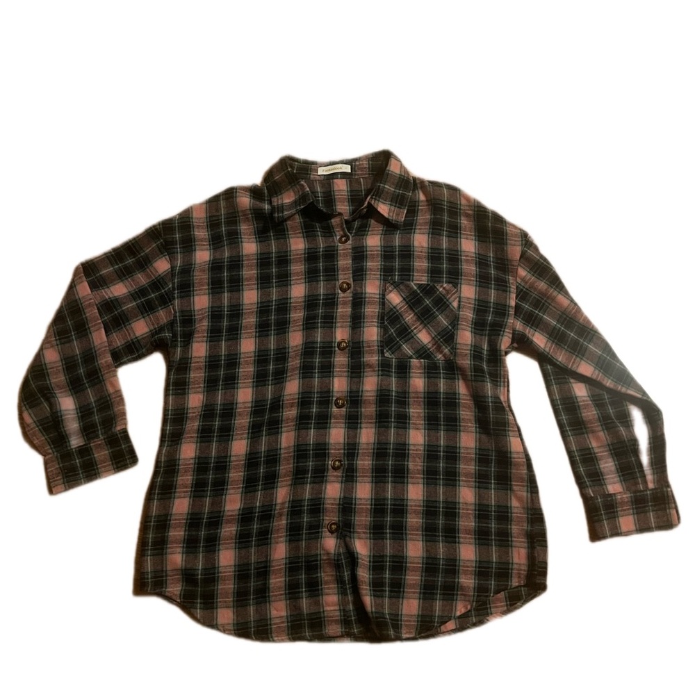 Pink & Black Plaid Flannel Shirt Oversized Button Down Grunge Fairycore Large
